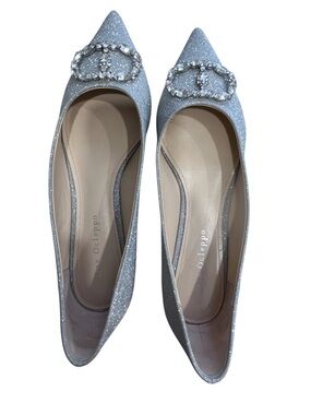 Dee Ocleppo Silver Glitter Crystal Buckle Pointed Toe Flats Size 8.5